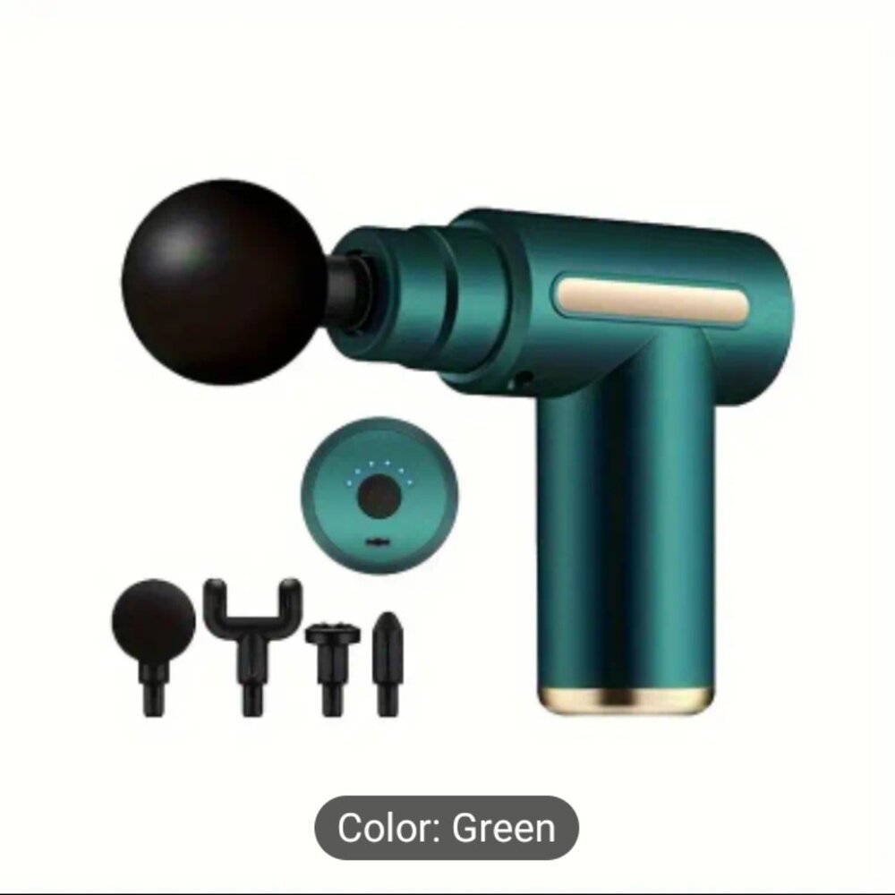 Mini Rechargeable 4 Head Massage Gun (Green)
